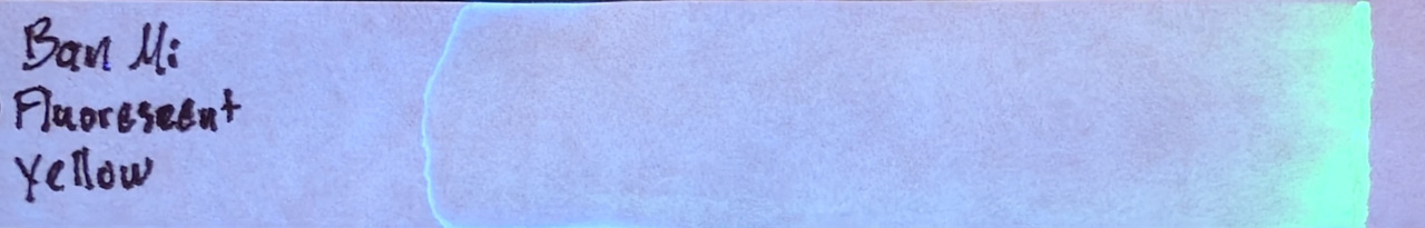 Photo of chromatography paper under UV light.