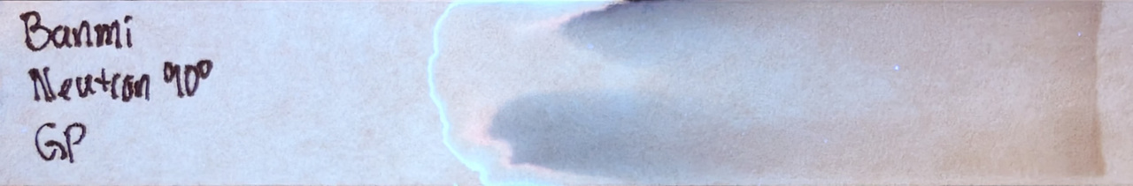 Photo of chromatography paper under UV light.