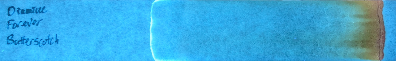Photo of chromatography paper under UV light.