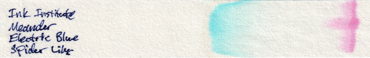 Photo of a chromatography strip. On the right is a vertical line which appears to be pink. On the left is more blue with a slightly darker light blue edge toward the far left.